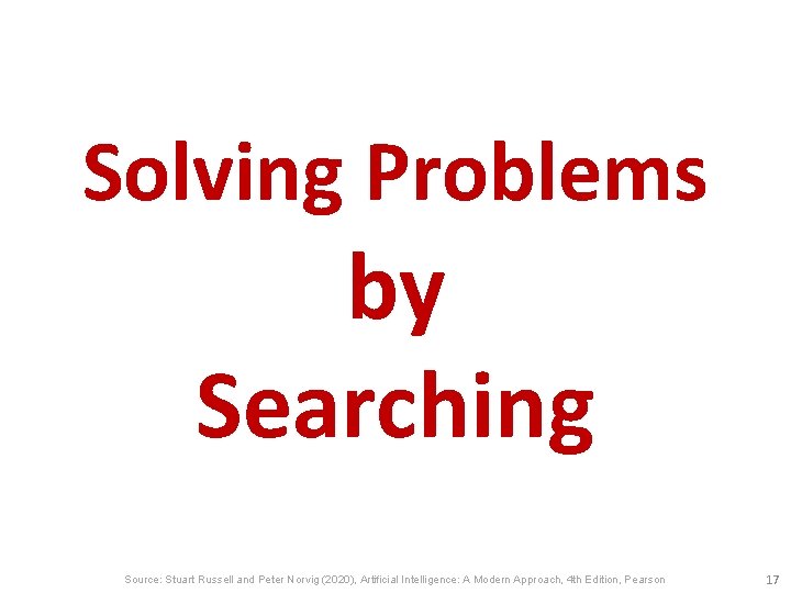 Solving Problems by Searching Source: Stuart Russell and Peter Norvig (2020), Artificial Intelligence: A