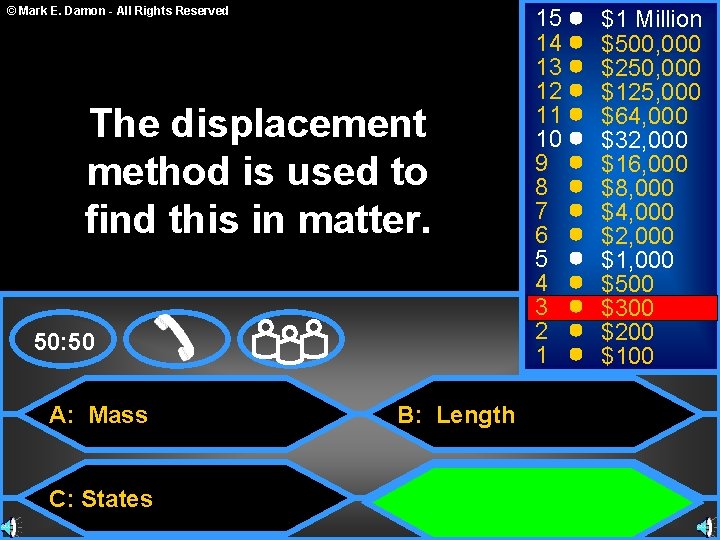 © Mark E. Damon - All Rights Reserved The displacement method is used to