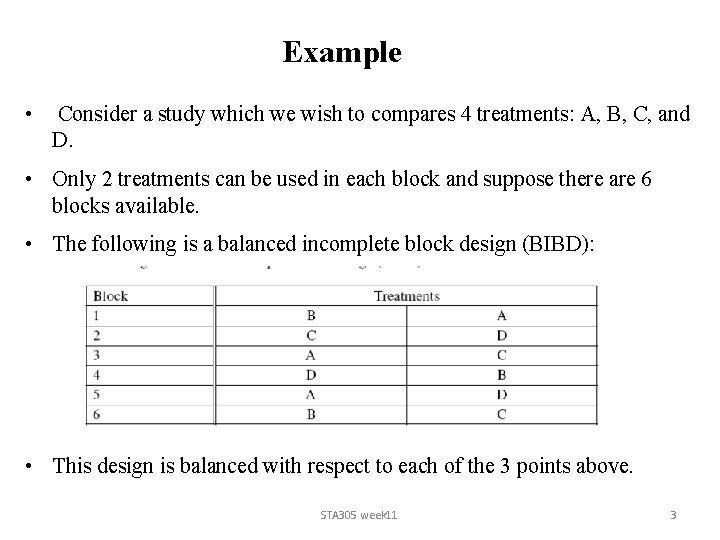 Example • Consider a study which we wish to compares 4 treatments: A, B, Example • Consider a study which we wish to compares 4 treatments: A, B,