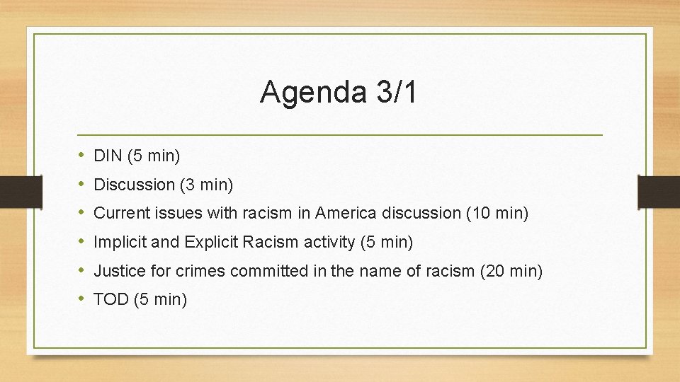 Agenda 3/1 • • • DIN (5 min) Discussion (3 min) Current issues with