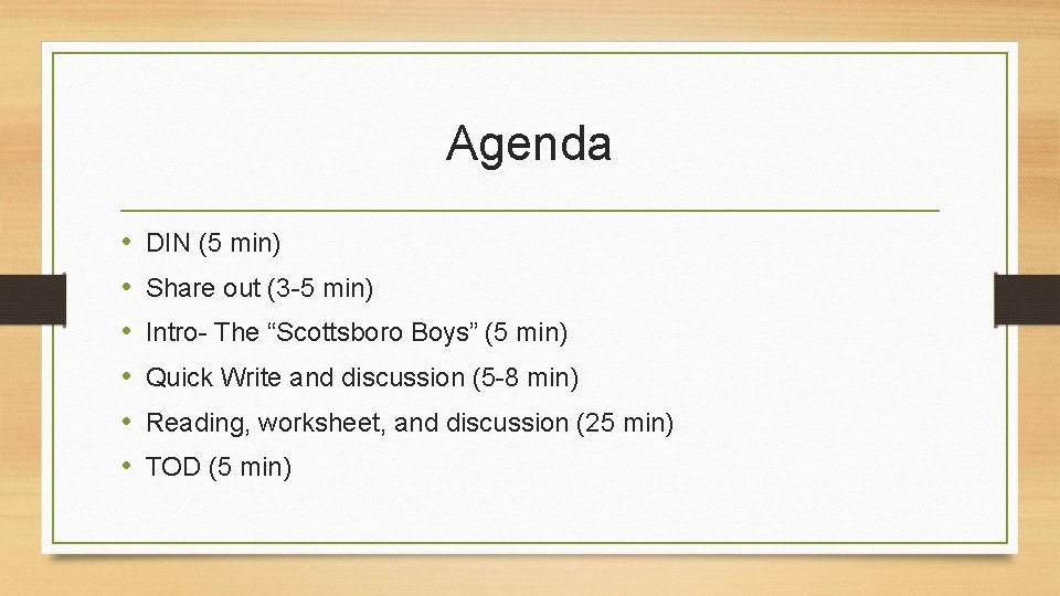 Agenda • • • DIN (5 min) Share out (3 -5 min) Intro- The
