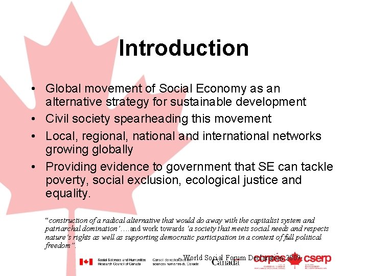 Introduction • Global movement of Social Economy as an alternative strategy for sustainable development