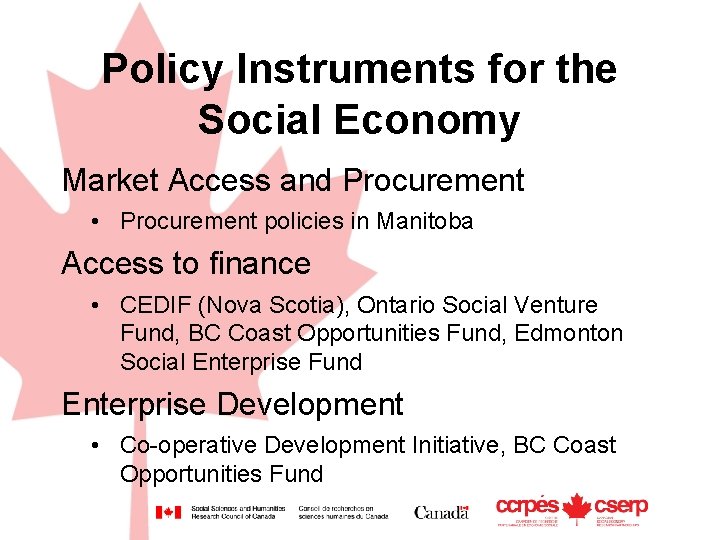 Policy Instruments for the Social Economy Market Access and Procurement • Procurement policies in