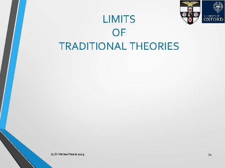 LIMITS OF TRADITIONAL THEORIES (c) Dr Michael Fascia 2019 34 
