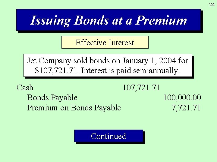 24 Issuing Bonds at a Premium Effective Interest Jet Company sold bonds on January