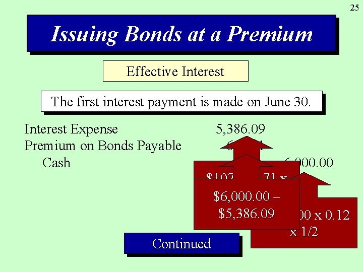 25 Issuing Bonds at a Premium Effective Interest The first interest payment is made