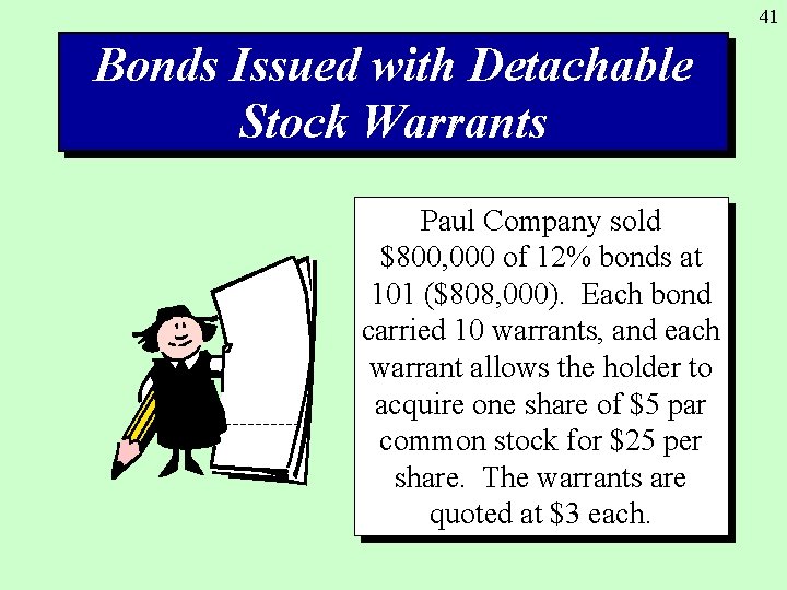 41 Bonds Issued with Detachable Stock Warrants Paul Company sold $800, 000 of 12%