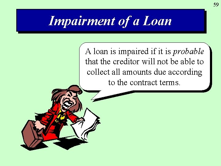 59 Impairment of a Loan A loan is impaired if it is probable that