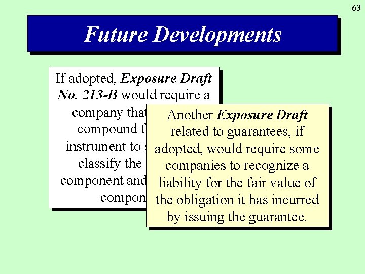 63 Future Developments If adopted, Exposure Draft No. 213 -B would require a company