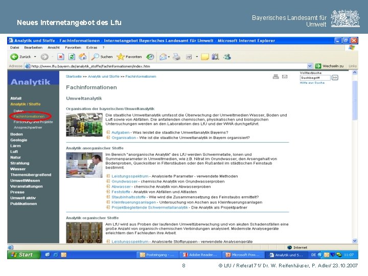 Bayerisches Landesamt für Umwelt Neues Internetangebot des Lfu 8 © Lf. U / Referat