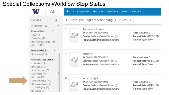 Special Collections Workflow Step Status 