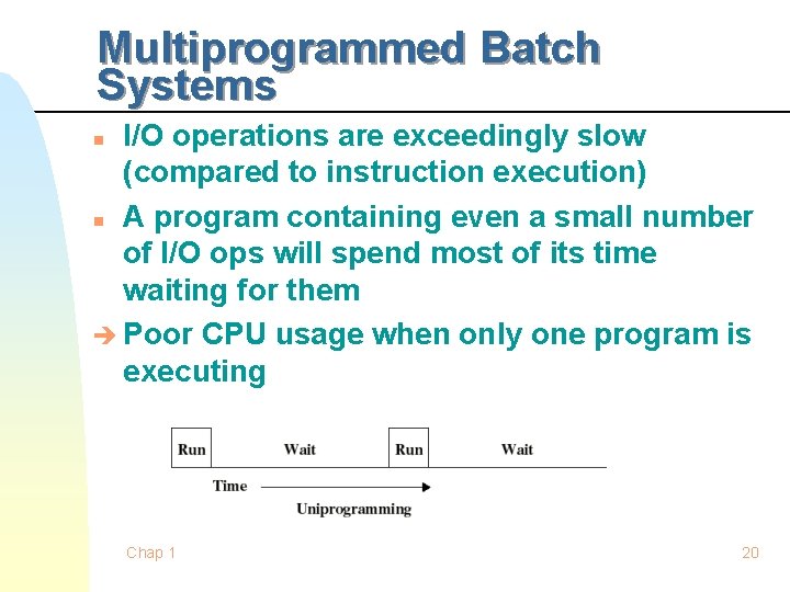 Multiprogrammed Batch Systems I/O operations are exceedingly slow (compared to instruction execution) n A Multiprogrammed Batch Systems I/O operations are exceedingly slow (compared to instruction execution) n A