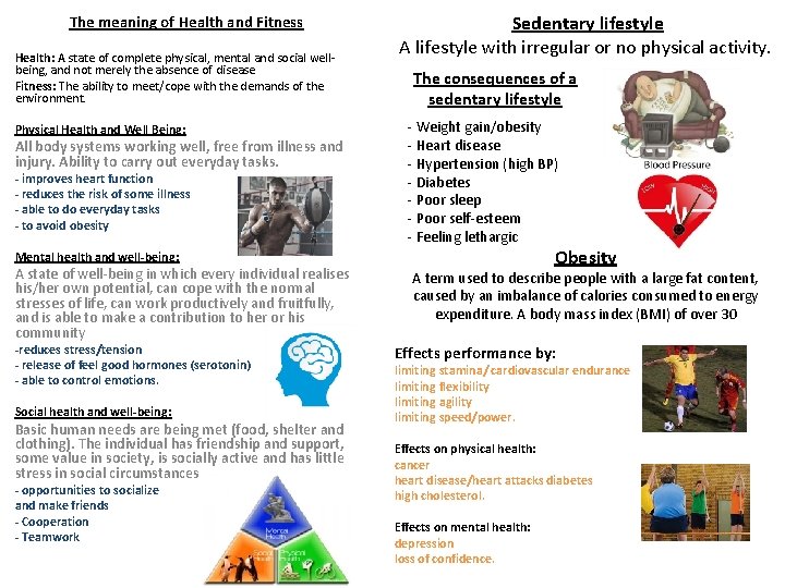 The meaning of Health and Fitness Health: A state of complete physical, mental and