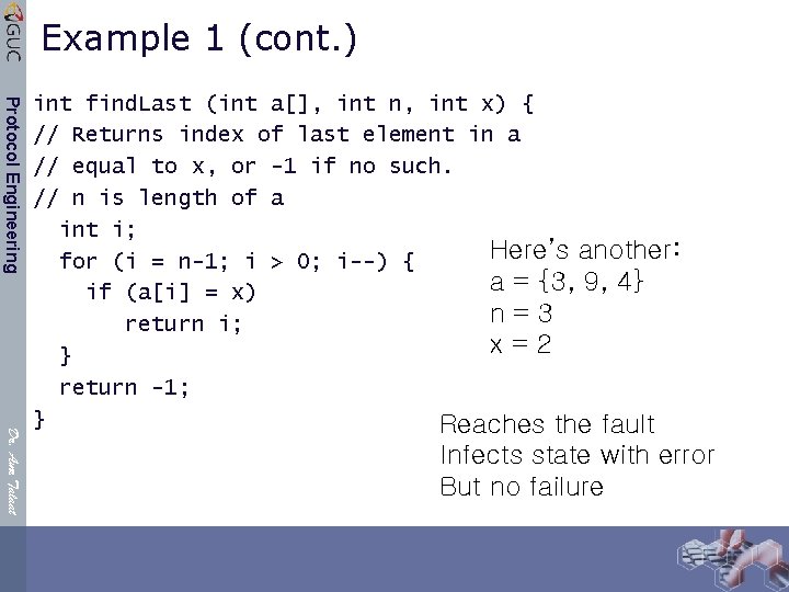 Example 1 (cont. ) Protocol Engineering Dr. Amr Talaat int find. Last (int a[],