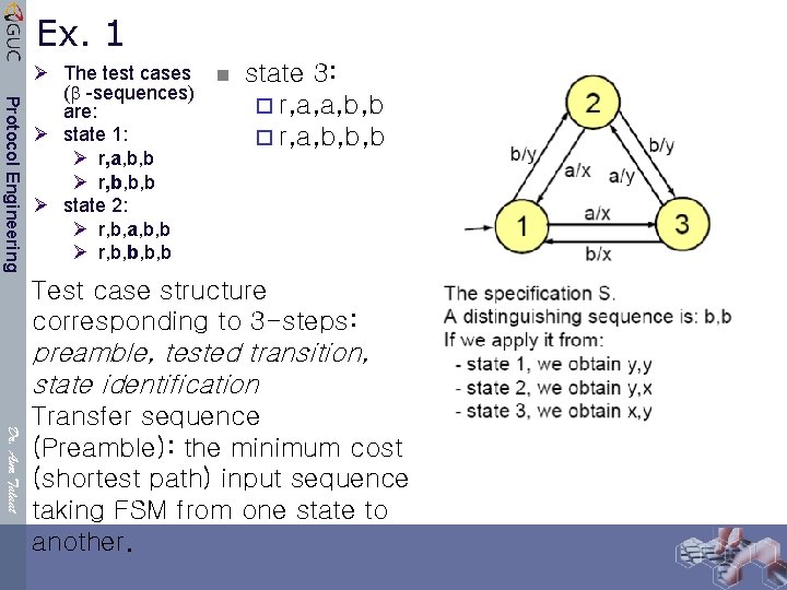 Ex. 1 Protocol Engineering Ø The test cases ( -sequences) are: Ø state 1: