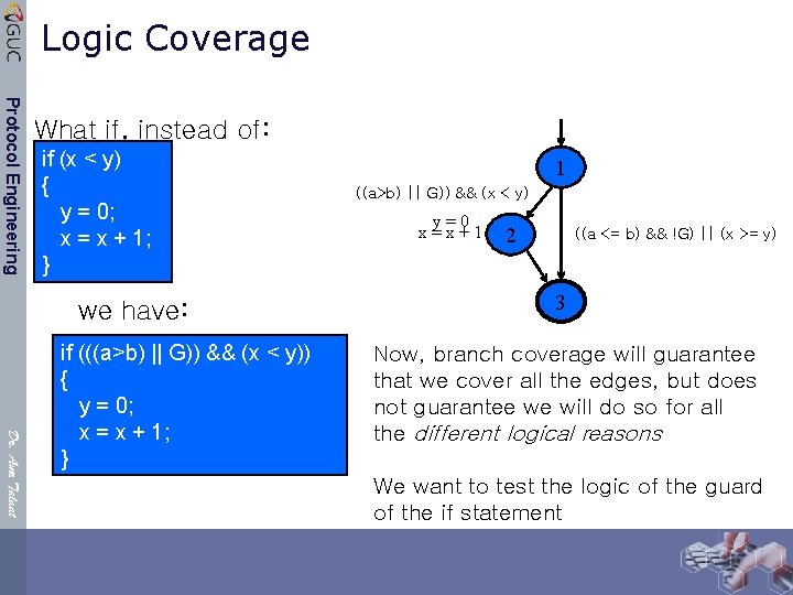 Logic Coverage Protocol Engineering What if, instead of: if (x < y) { y