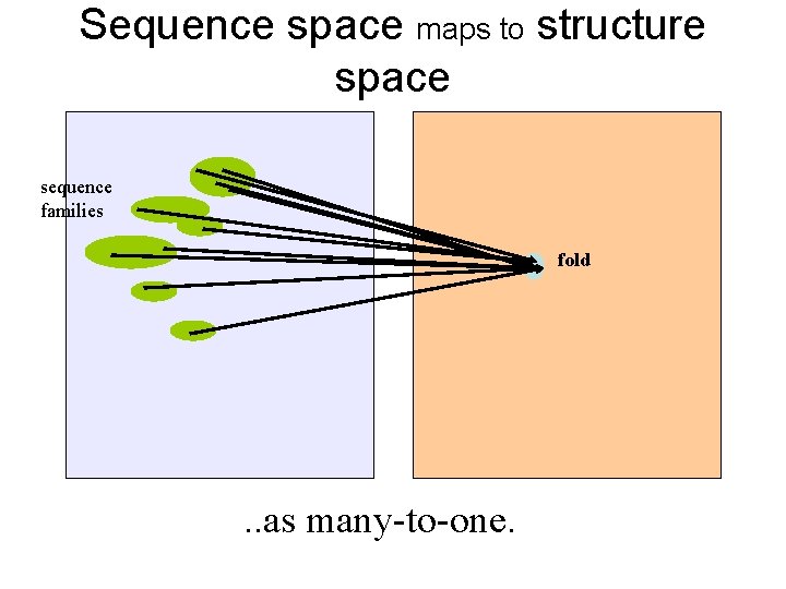 Sequence space maps to structure space sequence families fold . . as many-to-one. 