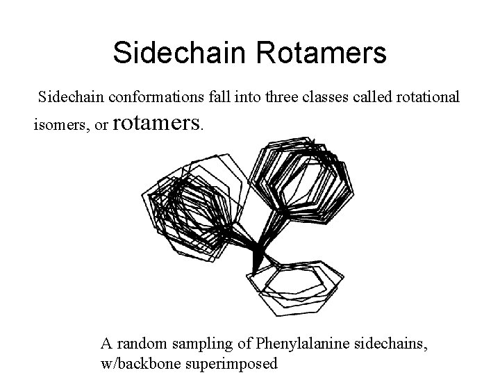 Sidechain Rotamers Sidechain conformations fall into three classes called rotational isomers, or rotamers. A
