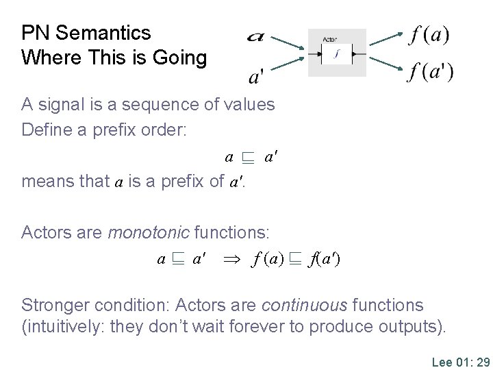 PN Semantics Where This is Going A signal is a sequence of values Define