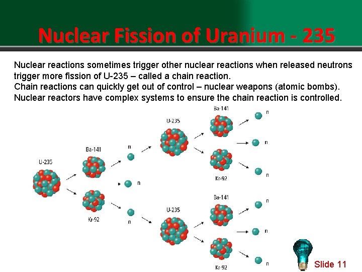 Nuclear Fission of Uranium - 235 Nuclear reactions sometimes trigger other nuclear reactions when