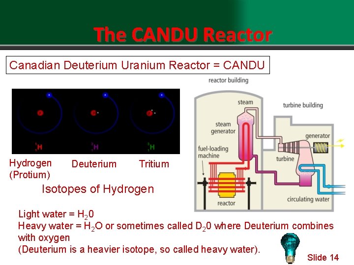 The CANDU Reactor Canadian Deuterium Uranium Reactor = CANDU Hydrogen (Protium) Deuterium Tritium Isotopes