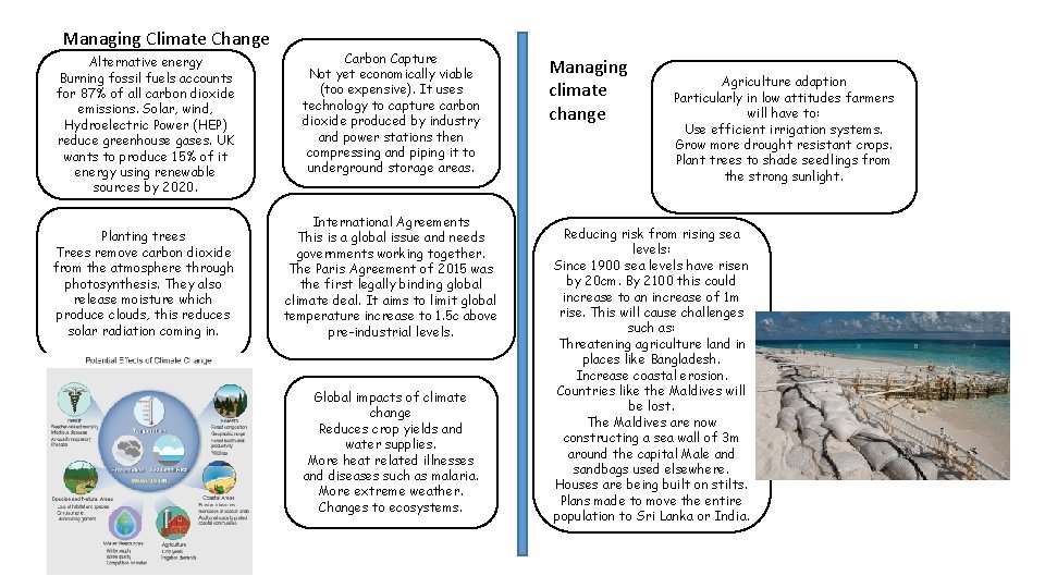 Managing Climate Change Alternative energy Burning fossil fuels accounts for 87% of all carbon