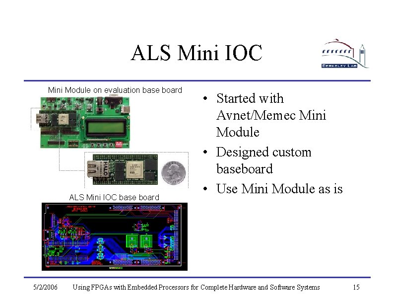 ALS Mini IOC Mini Module on evaluation base board ALS Mini IOC base board