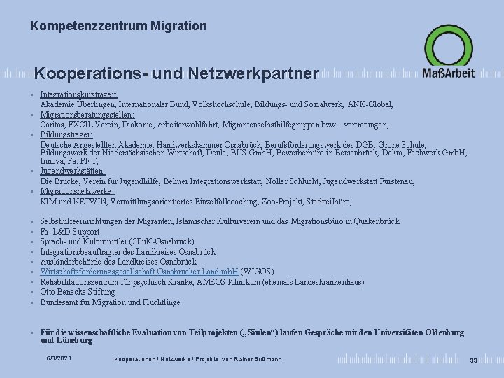 Kompetenzzentrum Migration Kooperations- und Netzwerkpartner § § § § Integrationskursträger: Akademie Überlingen, Internationaler Bund,