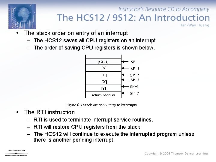 . • The stack order on entry of an interrupt – The HCS 12