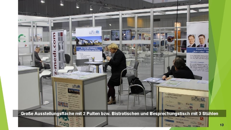 Große Ausstellungsfläche mit 2 Pulten bzw. Bistrotischen und Besprechungstisch mit 3 Stühlen 131313 