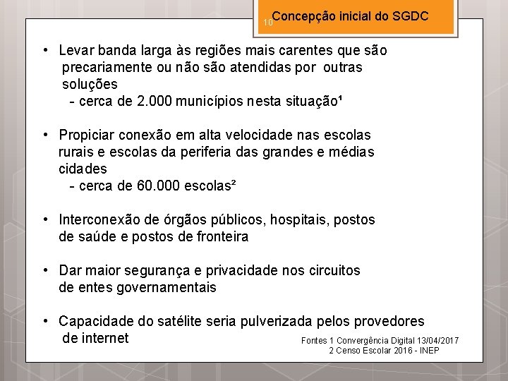 Concepção inicial do SGDC 10 • Levar banda larga às regiões mais carentes que