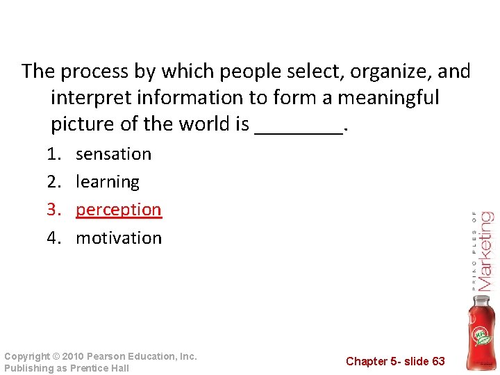 The process by which people select, organize, and interpret information to form a meaningful