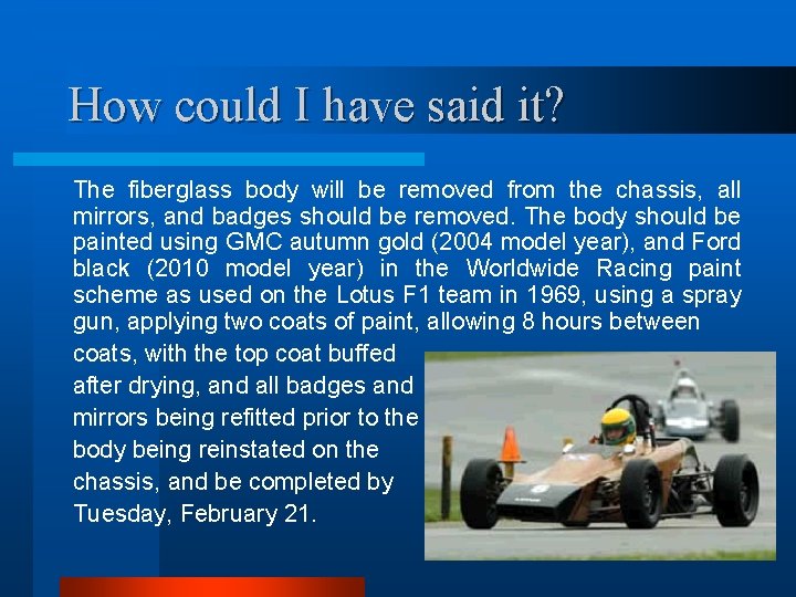 How could I have said it? The fiberglass body will be removed from the