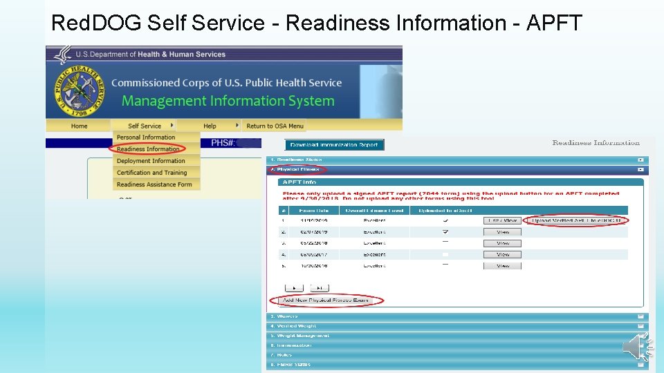 Red. DOG Self Service - Readiness Information - APFT 