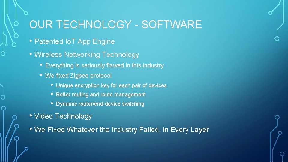 OUR TECHNOLOGY - SOFTWARE • Patented Io. T App Engine • Wireless Networking Technology