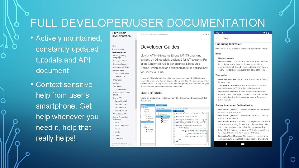 FULL DEVELOPER/USER DOCUMENTATION • Actively maintained, constantly updated tutorials and API document • Context