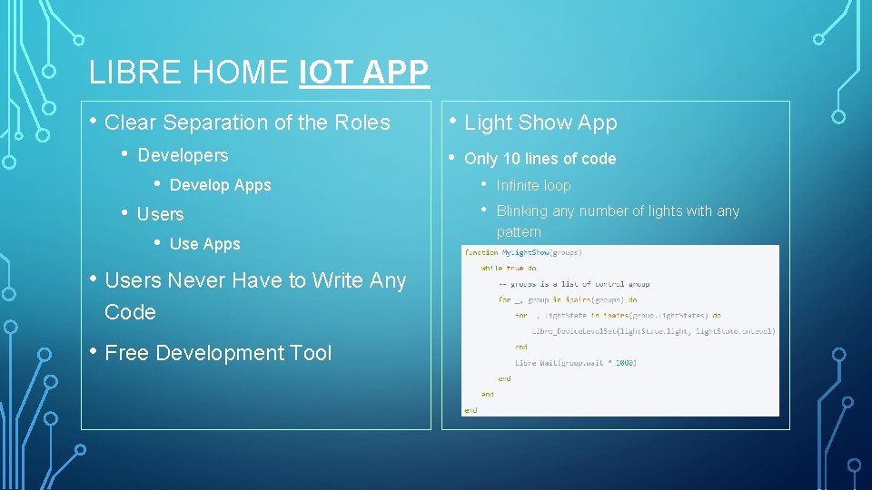 LIBRE HOME IOT APP • Clear Separation of the Roles • Developers • •
