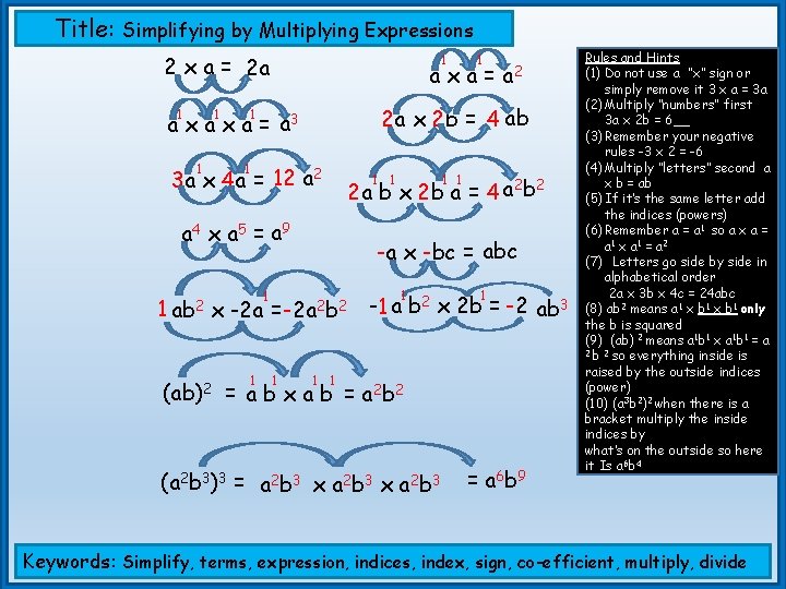 Title: Simplifying by Multiplying Expressions 1 2 x a = 2 a 1 1