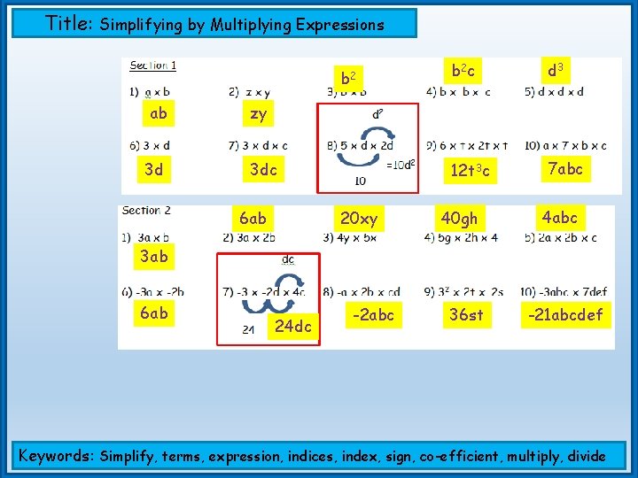 Title: Simplifying by Multiplying Expressions b 2 ab 3 d b 2 c d