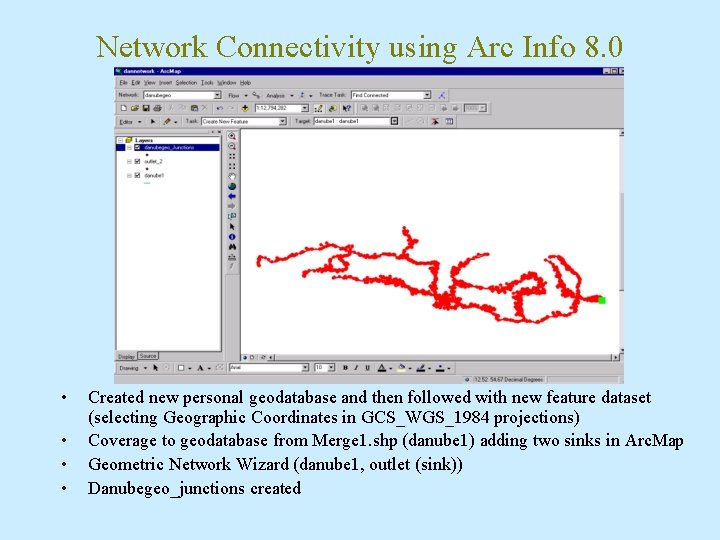 Network Connectivity using Arc Info 8. 0 • • Created new personal geodatabase and
