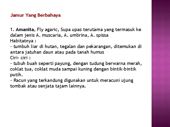 Jamur Yang Berbahaya 1. Amanita, Fly agaric, Supa upas terutama yang termasuk ke dalam