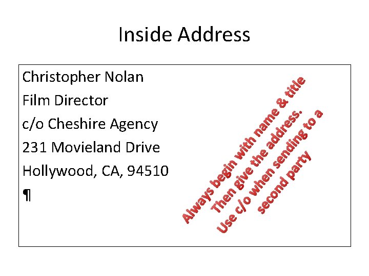 wa Al Christopher Nolan Film Director c/o Cheshire Agency 231 Movieland Drive Hollywood, CA,