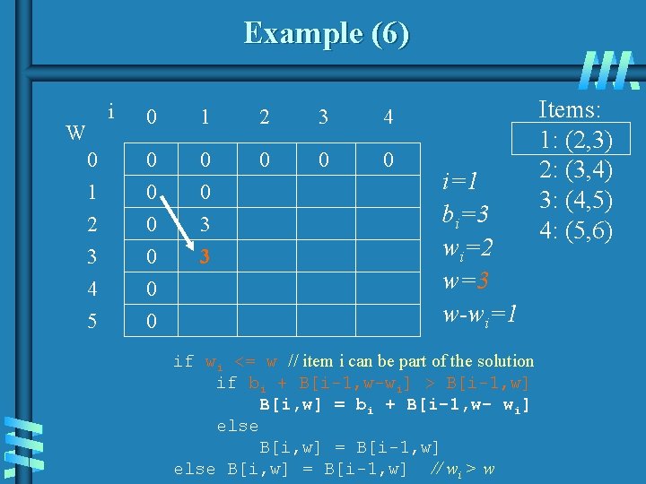 Example (6) i W 0 1 2 3 4 5 0 1 2 3 Example (6) i W 0 1 2 3 4 5 0 1 2 3