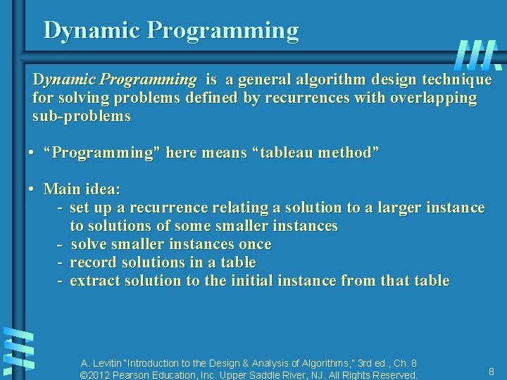 Dynamic Programming is a general algorithm design technique for solving problems defined by recurrences Dynamic Programming is a general algorithm design technique for solving problems defined by recurrences