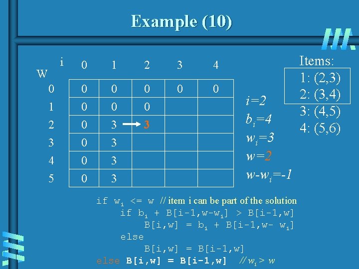 Example (10) i W 0 1 2 3 4 5 0 1 2 3 Example (10) i W 0 1 2 3 4 5 0 1 2 3