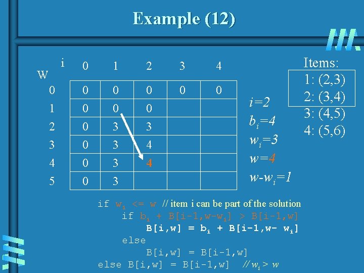 Example (12) i W 0 1 2 3 4 5 0 1 2 3 Example (12) i W 0 1 2 3 4 5 0 1 2 3