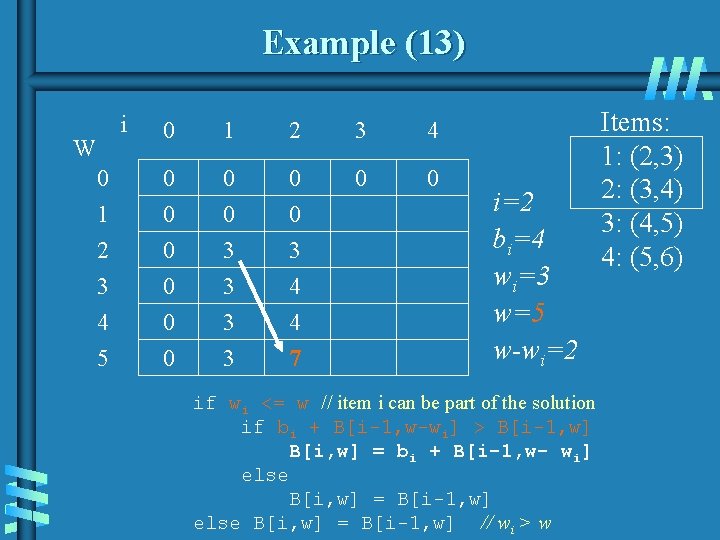 Example (13) i W 0 1 2 3 4 5 0 1 2 3 Example (13) i W 0 1 2 3 4 5 0 1 2 3