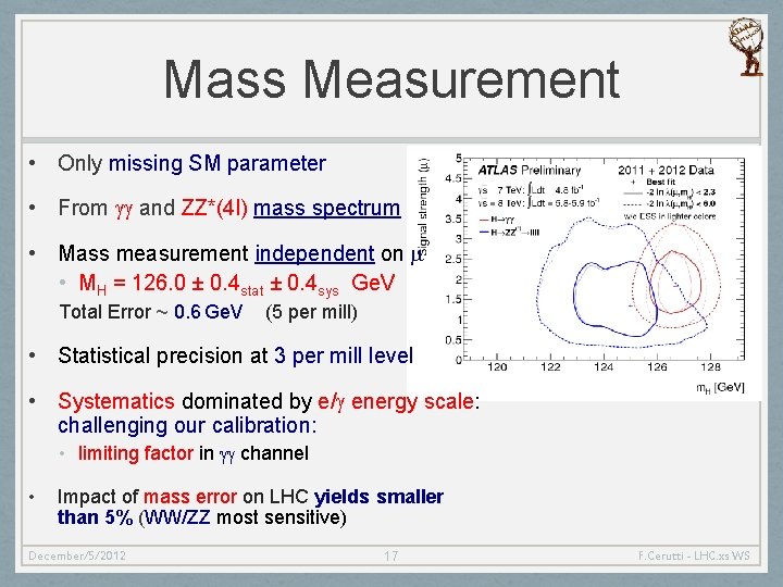Mass Measurement • Only missing SM parameter • From gg and ZZ*(4 l) mass