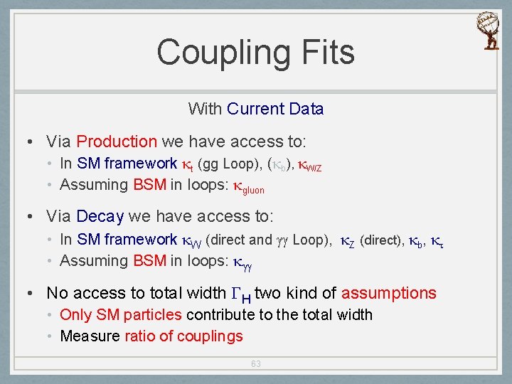 Coupling Fits With Current Data • Via Production we have access to: • In