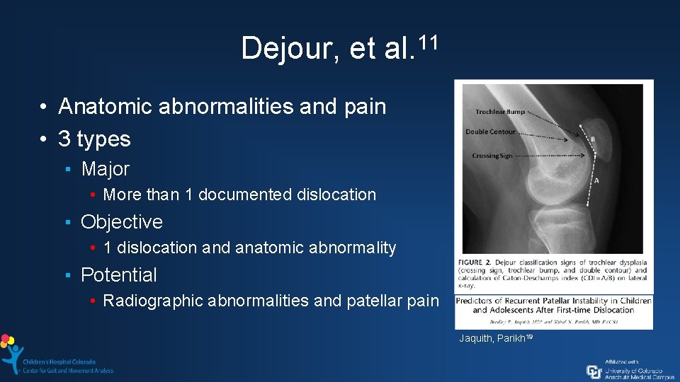 Dejour, et al. 11 • Anatomic abnormalities and pain • 3 types ▪ Major